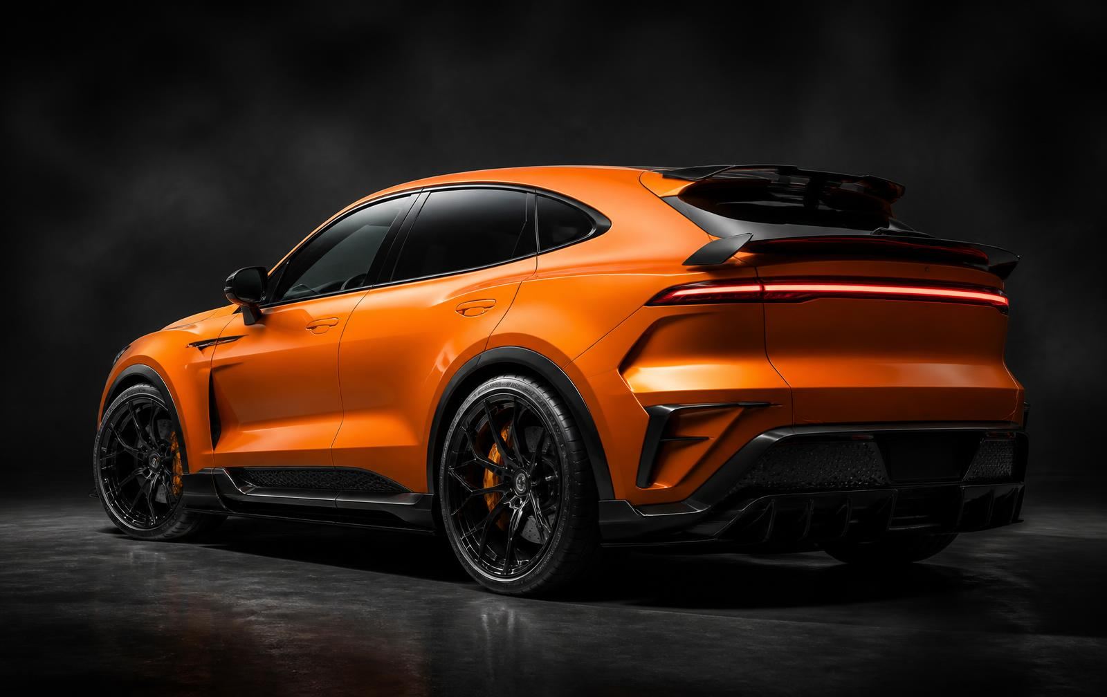 Xiaomi YU7 GT performance electric SUV in orange, rear three-quarter view